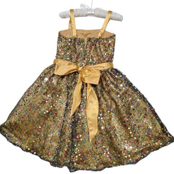 Sophia Sewing Girls Dress 2 – Gold Sequin Satin & Tulle Party Gown w/ Bow | EUC - Picture 14 of 16